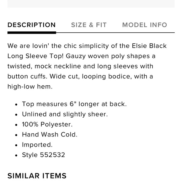 Lulus Elsie Black Long Sleeve Top size small - Picture 8 of 9